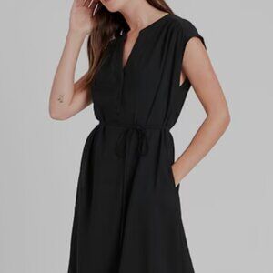 Banana Republic Crepe Black Midi Dress V-Neck Sleeveless
